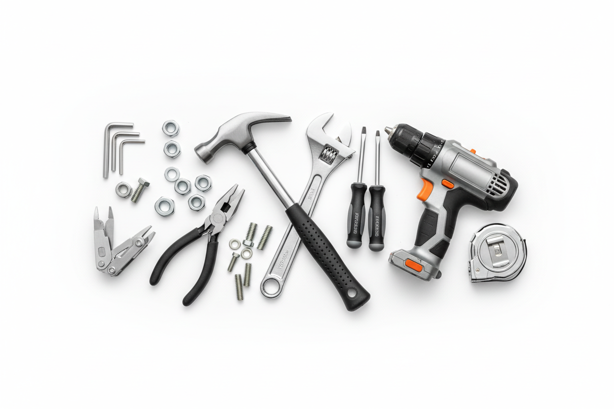 make-me-an-image-for-banner-of-ecommerce-brand-that-sells-tool-and-hardware-items-with-white-background without any text